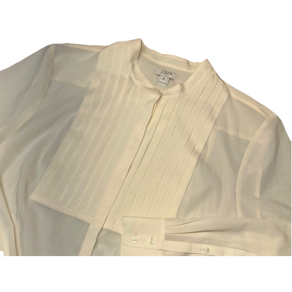 NWT J. Crew Factory Sheer Ivory Drapey Tuxedo Bib Blouse Holiday 2015 Women's XL